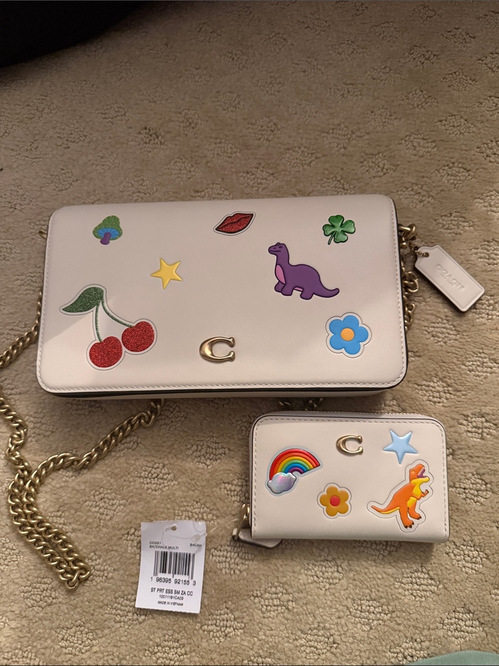 Coach White Sticker Patch Crossbody and Zip Wallet Set